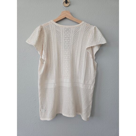 Torrid 2X Ivory Pointelle Knit Top | Plus V Neck Short Sleeve Sweater Blouse - Picture 6 of 9